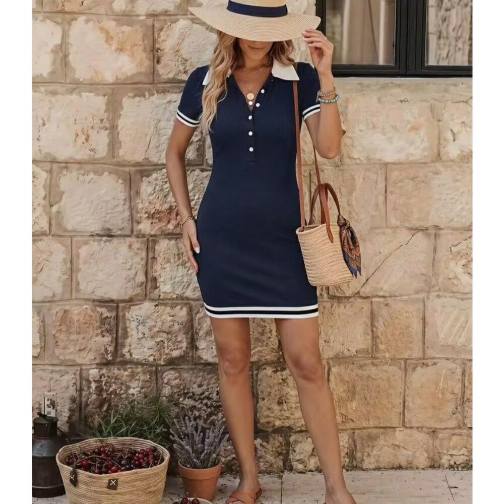 SHEIN LUNE Women's Short Sleeve Mini Dress Blue And White Stripe Sz 4 ZZZ